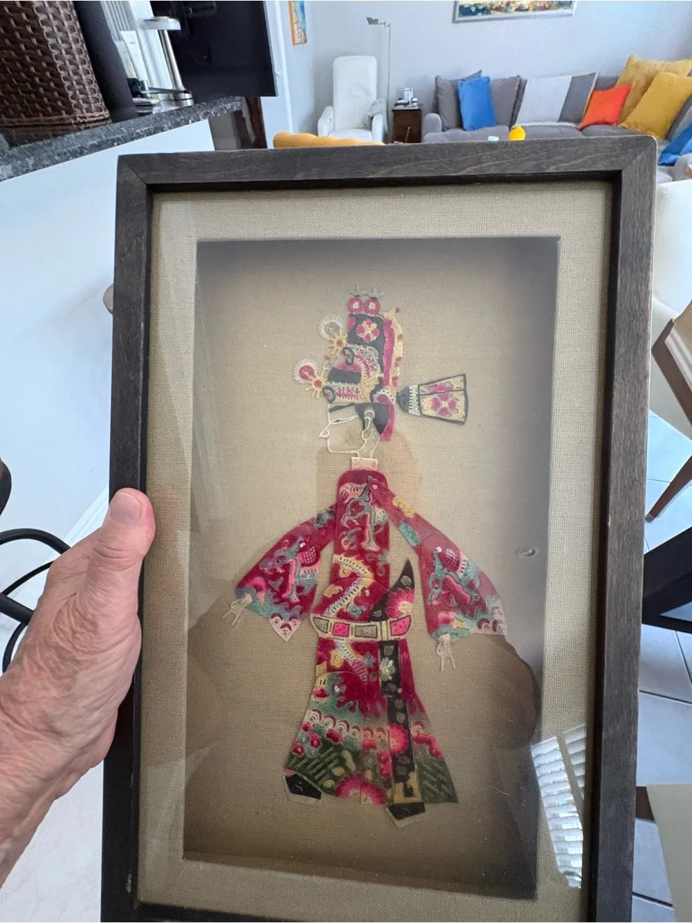 Framed Asian Puppets Silhouette Wall Art - Red